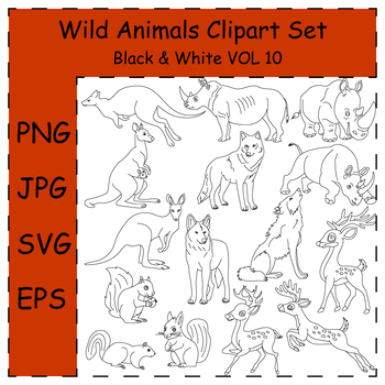 Preview of Doodle Wild Animals. Deer, Kangaroo, Rhino, Squirrel, Wolf | Commercial Use