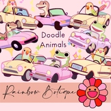 Doodle animals in cars Clipart, boho doodles Clip art, Com