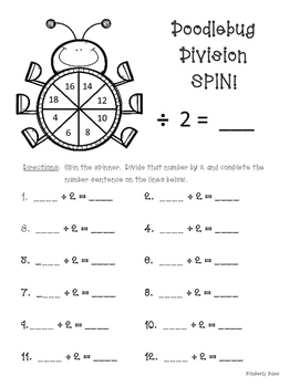 doodlebug division spin dividing by 2 practice activity worksheet center