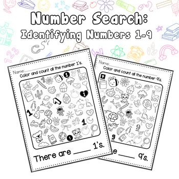 Preview of Doodles Number Search: Identifying Numbers 1-9 (Number Search Worksheets)