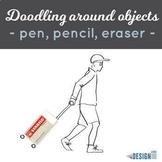 Doodling around objects! Printable art worksheet - "pen, p