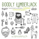 Doodly Lumberjack Clip Art Set, Woodland Clip Art, Bigfoot