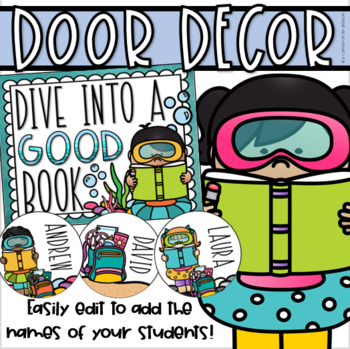 Preview of Door Decorations Bulletin Board Display Library Book Reading Theme EDITABLE