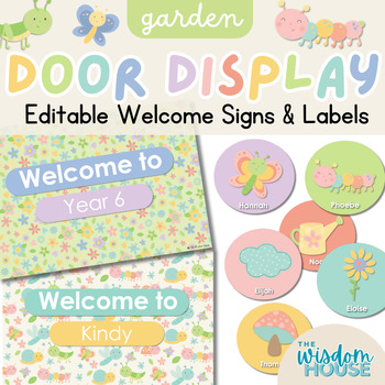 Preview of Door Display/Welcome Sign with Name Labels | Garden Theme | Spring Decor 2024