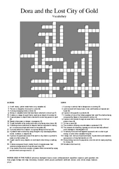 Dora and the Lost City of Gold Vocabulary Crossword Puzzle by M Walsh