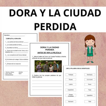 Preview of Dora and the lost city of gold- Movie Guide+Activities for Spanish Classes