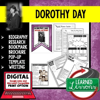 Preview of Dorothy Day Biography Research, Bookmark Brochure, Pop-Up, Writing