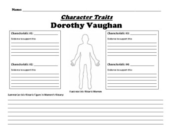 Preview of Dorothy Vaughan "Character Traits" Worksheet