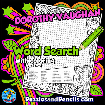 Preview of Dorothy Vaughan Word Search Puzzle with Coloring | Women in STEM Wordsearch