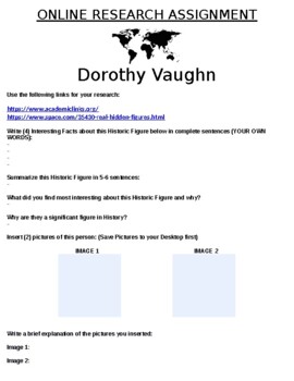 Preview of Dorothy Vaughn "Mini Research" Online Assignment (Hidden Figures)