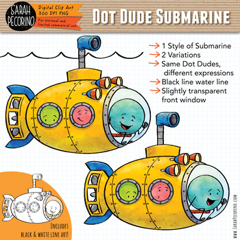 Preview of Dot Dudes Submarine Clip Art {FREE}
