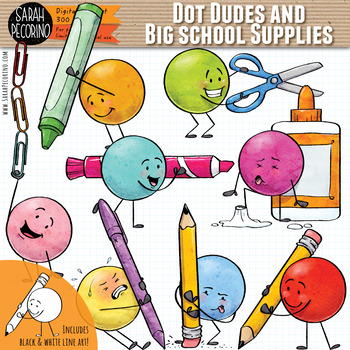 Preview of Dot Dudes and Big School Supplies Clip Art