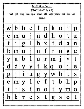 Dot It Short Vowel O U E Word Search By Jenny Capps Classroom Creations