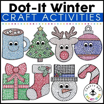 Preview of Winter Q Tip Painting Craft Christmas Activity Kindergarten Preschool Dot It Art