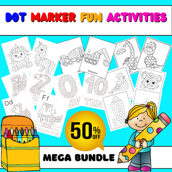 Preview of Dot Marker Coloring Activities: Alphabet, Numbers, Animals, Dinosaurs, Space...