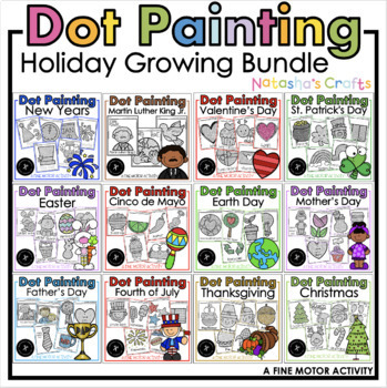 Preview of Dot Q tip Painting A Fine Motor Activity Holiday Growing Bundle