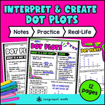 Preview of Construct & Interpret Dot Plots Guided Notes | Data & Statistics Color by Number