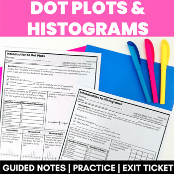 Preview of Dot Plots Histograms Scaffolded Guided Notes Lesson Practice Exit Ticket Algebra
