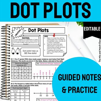 Preview of Dot Plots Notes and Dot Plots Practice Worksheets EDITABLE