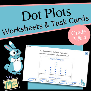 Preview of Dot Plots Worksheets & Task Cards with multiple choice word problems