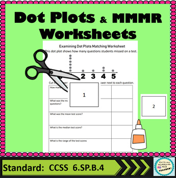 Preview of Dot Plots Worksheets and Mean Median and Range 6.SP.B.4
