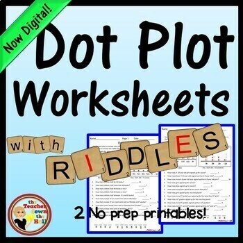 Preview of Dot Plots Worksheets with Riddles Data Analysis Activities Print & Digital 