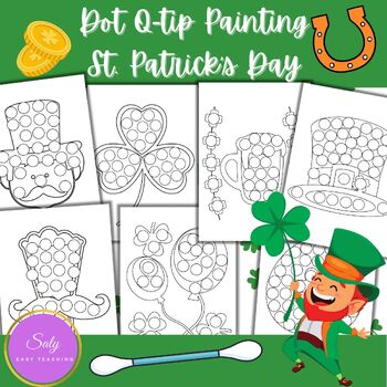 Preview of Dot q tip painting St. Patrick's Day | March Fine Motor Activity