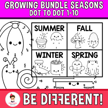 Preview of Dot to Dot Clipart Growing Bundle Connect The Dots 1-10 All Seasons Summer