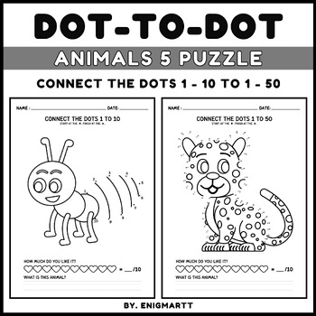 Preview of Dot-to-Dot / Connect the Dots: 5 Animal / Counting 1-10,1-20,1-30,etc