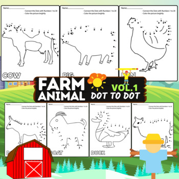 Preview of Dot to Dot / Connect the Dots Farm Animals ,Pig,Donkey,Chicken,Duck....