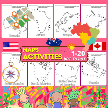 Preview of EARTH DAY Dot-to-Dot / Maps Activities Worksheets - 1-20 Learn to Count