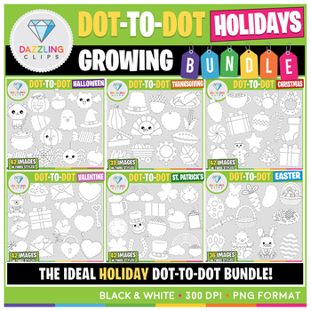 Preview of Dot-to-Dot Holiday Clipart Growing Bundle