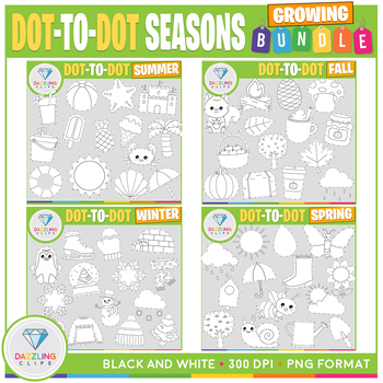 Preview of Dot-to-Dot Seasons Clipart Growing Bundle