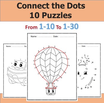 Preview of Dot to Dots / Connect the Dots, 10 Puzzles! 1-10, 1-20, 1-30