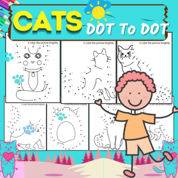 Preview of Cat Connect the Dots & color activity with cute cat game for children,Numbers