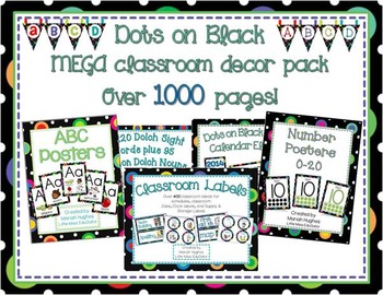 Preview of Multi-Colored Polka Dots on Black Themed MEGA Classroom Decor Bundle