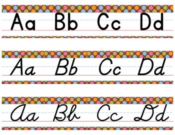 D'Nealian Manuscript/Cursive Alphabet Line Multi-Colored Polka Dots on ...