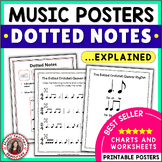 Music Theory Worksheets - Dotted Notes with Classroom Posters