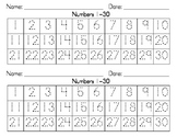 Dotted Numbers 1-30 Writing Strips