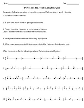 Dotted/Syncopated Rhythm Quiz by All Things Band | TPT