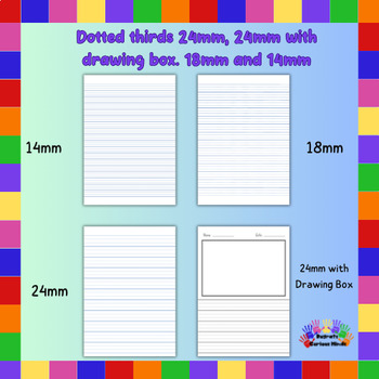 Preview of Dotted Thirds Writing Sheets - 24mm, 24mm with drawing box, 18mm and  14mm
