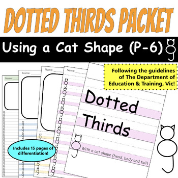 Preview of Dotted thirds lined paper (using a cat shape - head, body, tail)