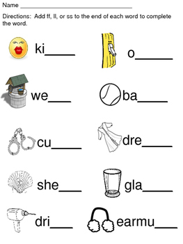 Double Consonant Endings ff, ll, ss by Inspired by Kindergarten | TpT