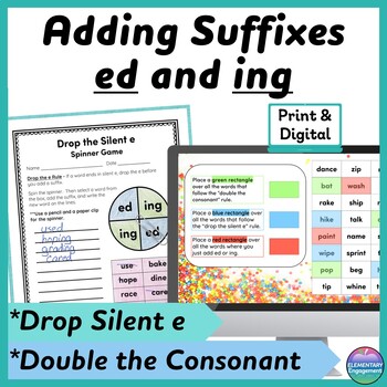 Preview of Double  Consonants, Drop the Silent e Suffixes Activities when Adding ed and ing