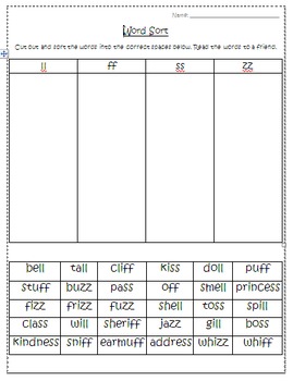 Double Consonants- Final and Middle- Word Sorts by Tickled Primary