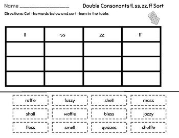 Double Consonants Worksheets And Games: ff ll ss zz - Top Notch