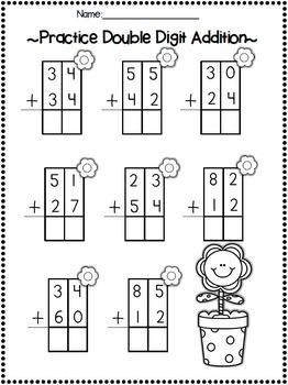Double Digit Adding & Subtracting w/ NO regrouping Spring Printables