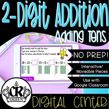 Preview of Double Digit Adding Tens Digital Math Center for Google with Easel Assessment