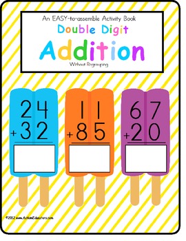 Preview of Double Digit Addition Activity Task Cards Ice Pop Theme for Special Education