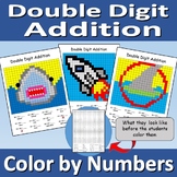 Double Digit Addition - Color by Numbers - Shark Fin, Shar
